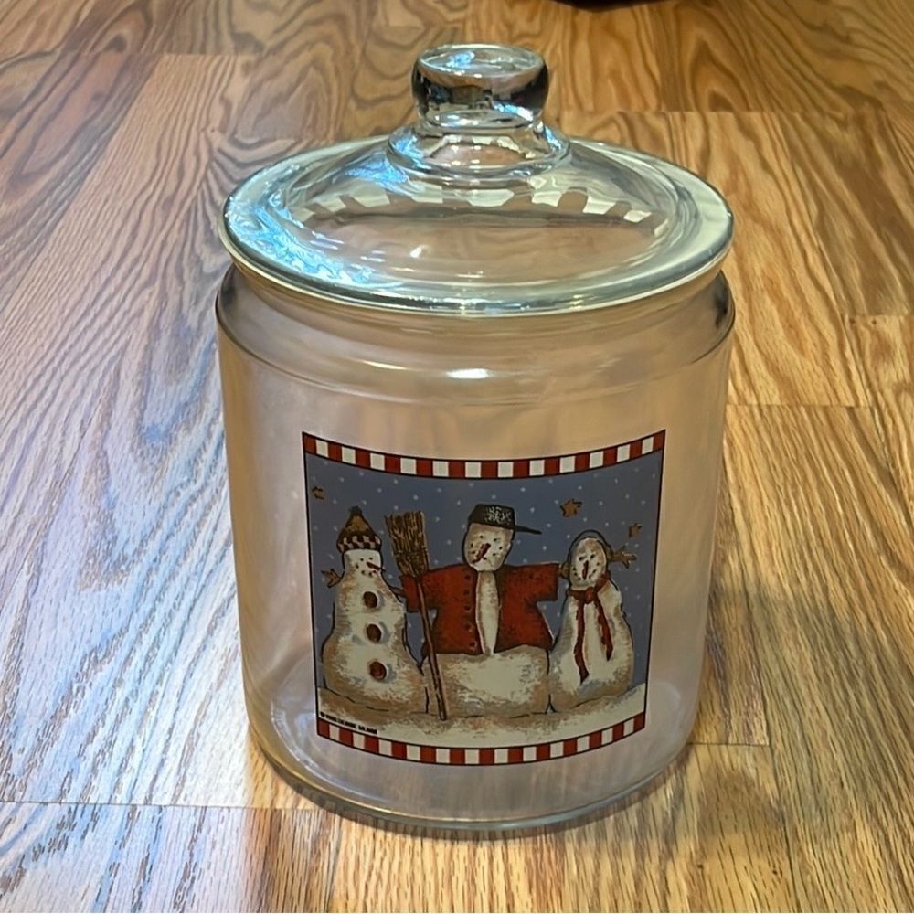VTG 1998 Debbie Mumm Snowman Serenade COOKIE JAR CANISTER~Winter~Anchor Hocking